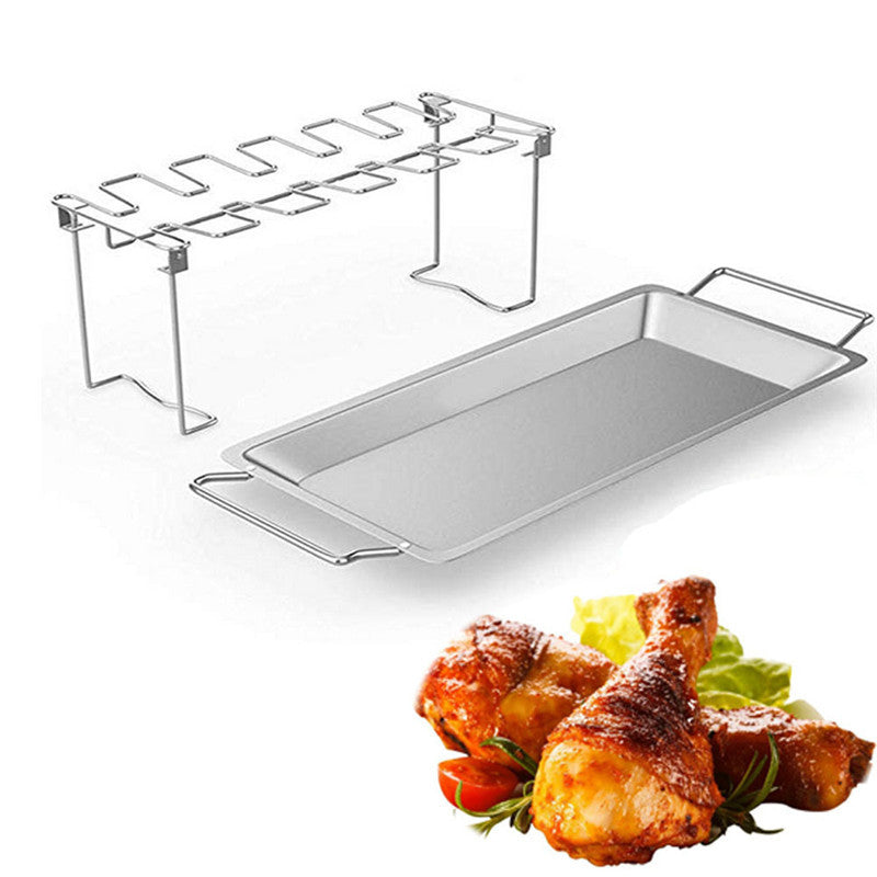 Folding Stainless Steel Grilled Chicken Leg Rack With Bottom Tray Grilled Chicken Rack