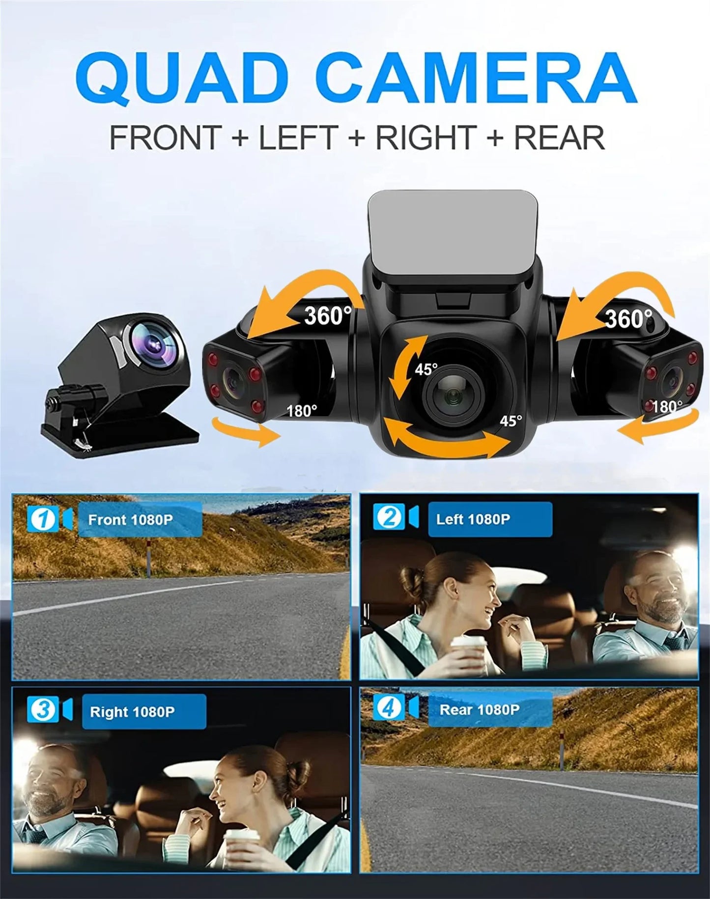 360° Dash Cam - Full HD, DVR,  Monitoring, High-Def Night Vision, and WiFi