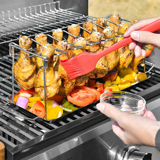 Grilling Season - Stainless Steel Folding Portable Chicken Leg Rack Set